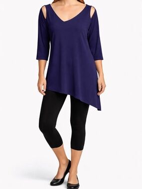 SYMPLI Deep Purple Asymetrical Hem and Neckline Tunic Top US Sz 16